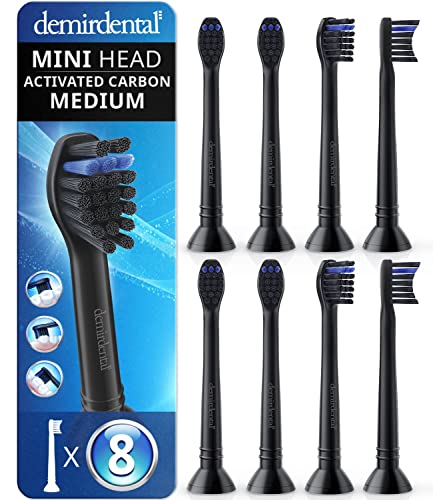 demirdental Active Charcoal Mini Medium Replacement Brush Heads Compatible with Philips Sonicare – Small Black Toothbrush Heads for Daily Natural & Precision Cleaning – Replaces HX4088mb – 8 Pack 8 Count (Pack of 1)