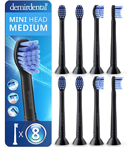 Toothbrush Heads mini Medium Compatible with Philips Sonicare Toothbrush Heads - Small Medium Replacement Heads - Daily Precision Brush Heads - Black - Replaces HX6028-8 Pack