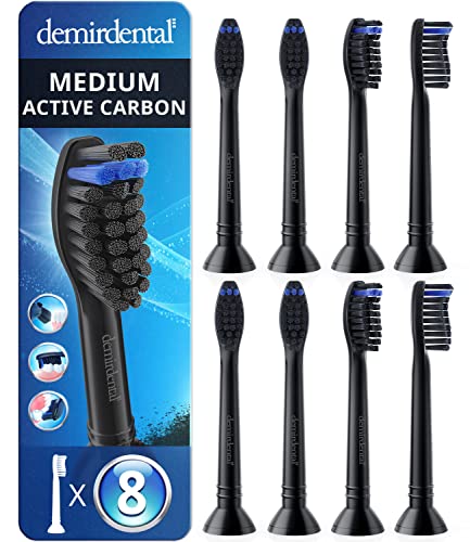 demirdental Active Charcoal Medium Replacement Brush Heads Compatible with Philips Sonicare – Black Toothbrush Heads for Natural & Precision Cleaning – Replaces HX9058MB – 8 Pack 8 Count (Pack of 1)