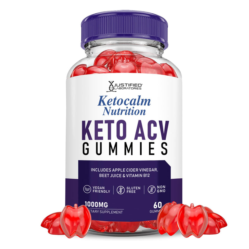 Justified Laboratories Ketocalm Keto ACV Gummies (1000 mg) - 60 Count - Formulated with Apple Cider Vinegar, Folate & Vitamin B12 - Non-GMO, Vegan, Gluten Free - 30 Servings 60 Count (Pack of 1)