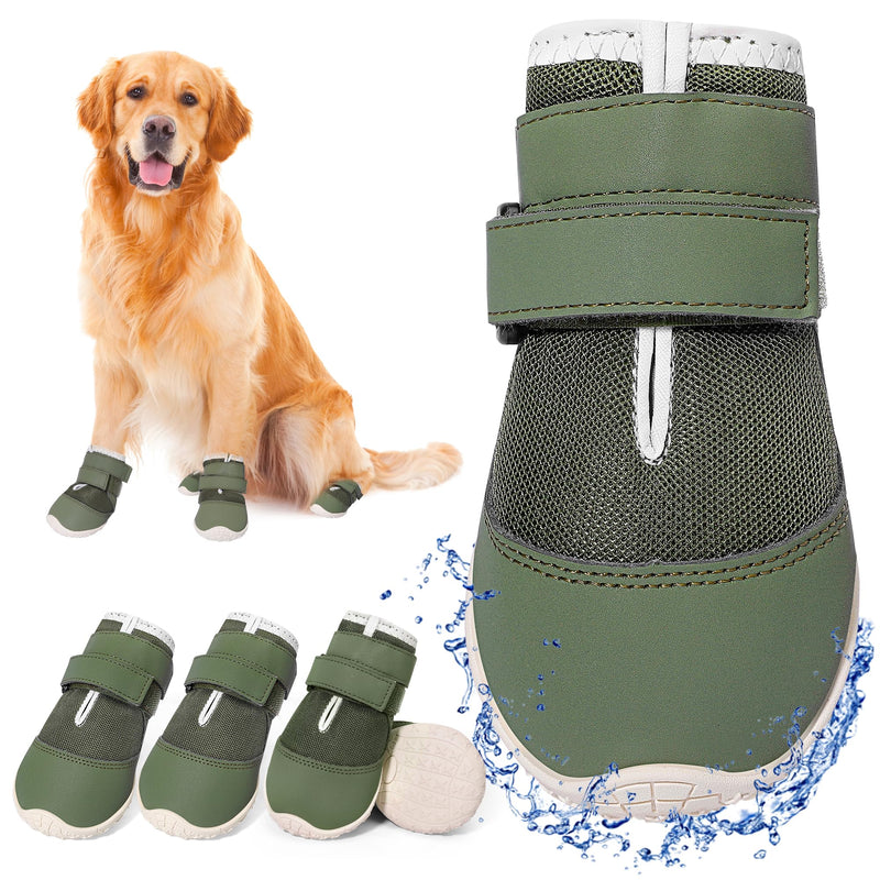 DcOaGt Dog Shoes for Large Dogs, Mesh Breathable Dog Boots & Paw Protectors for Hot Pavement Summer Winter Snow, 360° Anti-Slip Dog Booties for Hiking/Walking,Military Green 4PCS(Size 6) Military Green-Mesh Size 6:Width 2.37-2.67 inch(Pack of 4) - BeesActive Australia
