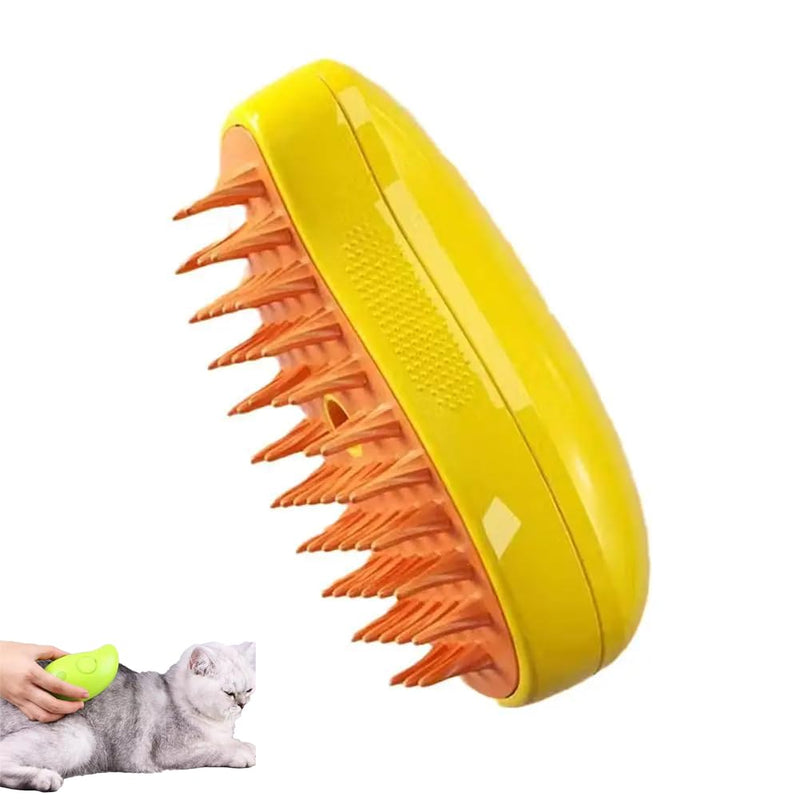 3 In1 Steamy Cat Brush for Massage,Multifunctional Cat Dog Hair Brush for Removing Tangled and Loose Hair, Pet Grooming Brush Hair Removal Comb for Cat and Dog, Yellow