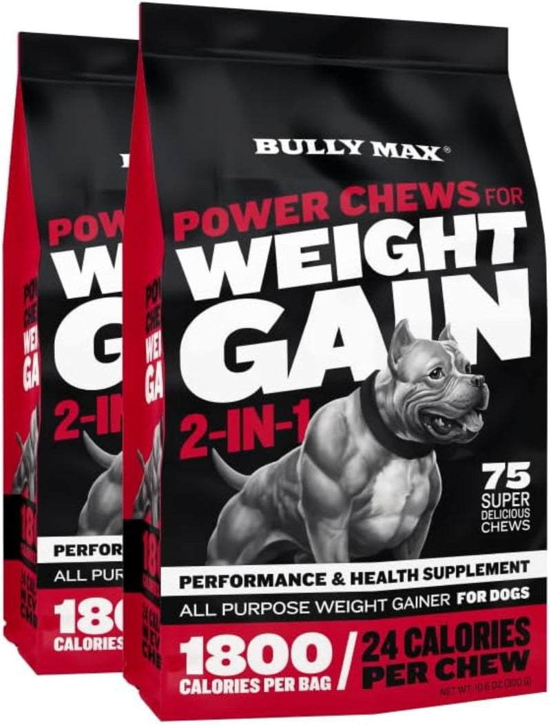 Bully Max Dog Weight Gainer Chews - High Calorie Health Supplement for Healthy Weight Gain, Immunity & Digestive Health for All Breeds & Ages - 2 Packs, 75 Soft & Tasty Chews per Pack - PawsPlanet Australia