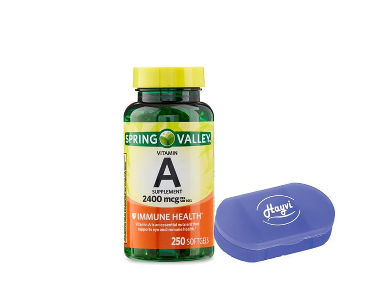 Spring Valley, Vitamin A Softgels, 2400 mcg, 250 Count + Portable Pill Container (2 Items) - BeesActive Australia