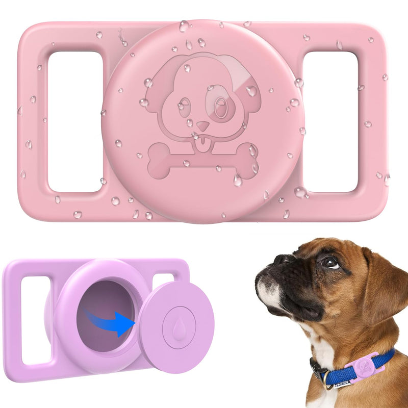 IPX8 Waterproof Airtag Dog Collar Holder [2 Pack] Silicone Ultra-Durable Lightweight GPS Tracker Case Anti-Lost Protective Apple Air Tag Cover for Dogs & Cats Collars (Pink & Purple) Pink & Purple - BeesActive Australia