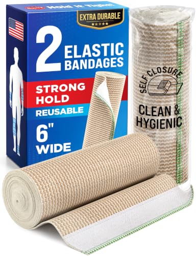 Premium Elastic Bandage Wrap - 6” (2pk) - Self-Closing Compression Bandage 2 Pack Elastic 6in