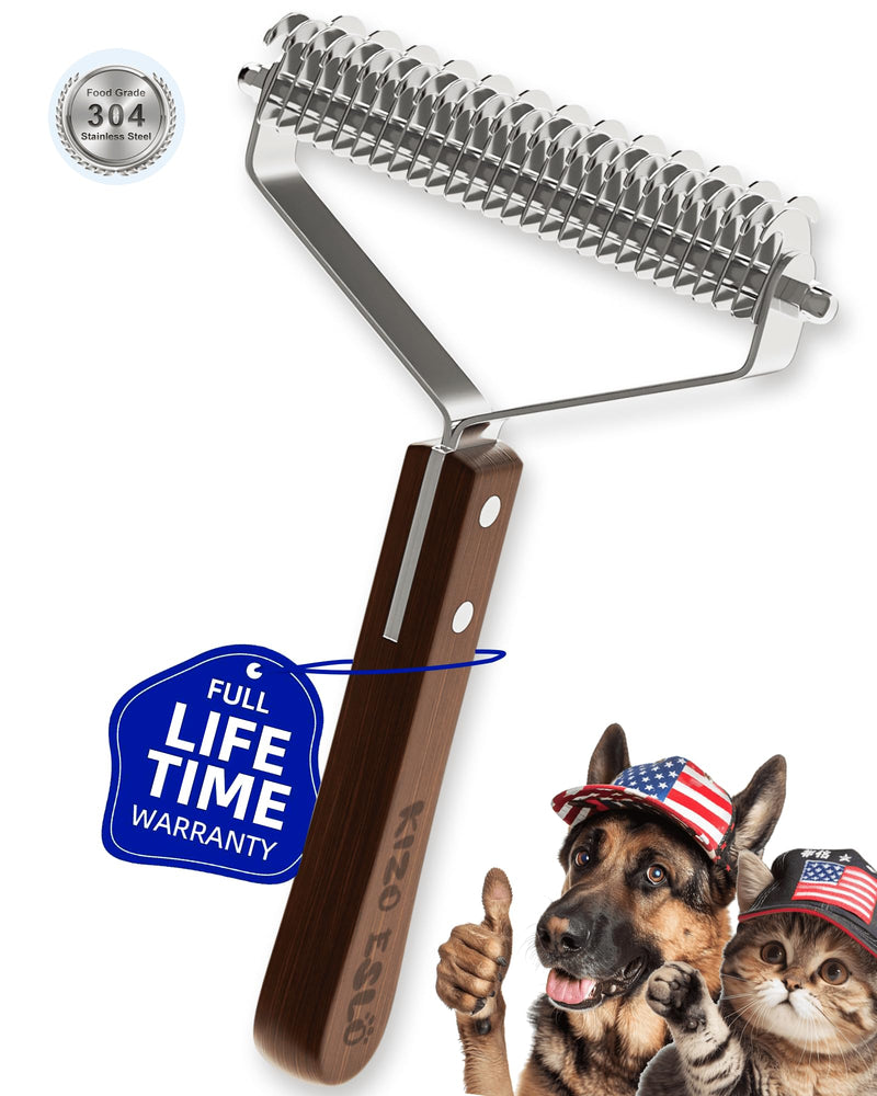 Extra Large 2-Sided Undercoat Rake for Dogs & Cats, Dog Brush for Shedding Remove Mats, Dematting Comb, Safe&Gentle Grooming Brush for German Shepherds Medium to Long-Haired Pets,Premium Wooden Handle XL - Super Fast Hair Removal - BeesActive Australia