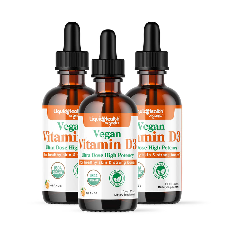 LIQUIDHEALTH Vitamin D3 4000 IU, USDA Organic Vitamin D Liquid Drops for Adults & Kids, Vegan Vitamin D for Immune System Support, Bone Health, Mood Support, Healthy Skin - Made in USA (3 Pack) 1 Fl Oz (Pack of 3)