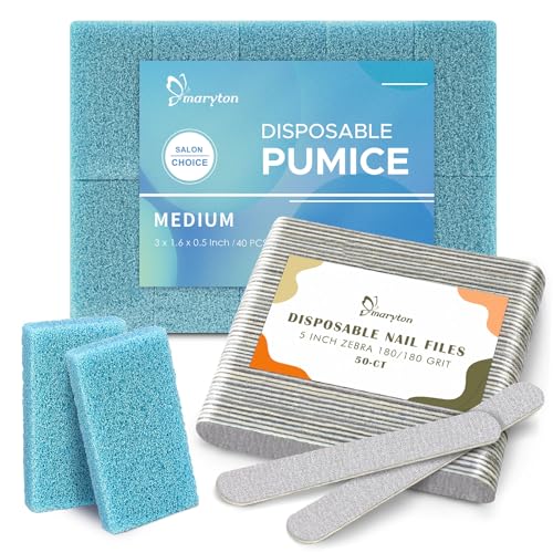 40Pcs Disposable Pumice Stone and 50Pcs Nail Files 180 Grit Bundle