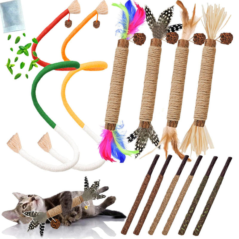 Cat Toys 12PCS Catnip Toy for Indoor Kitten Toys Cat Chew Stick for Dental Cleaning Teeth Cat Silvervine Rope Treat Kitty Feather Snack for for Kick Molar Scratch Self Play Interactive Boredom Pro-12PACK MIX - BeesActive Australia