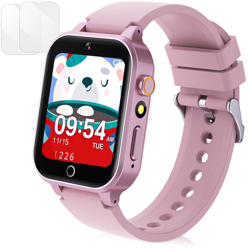 Kids Smart Watch with Camera, Video, Music Player, Alarm Clock, Stopwatch, Calendar, Pedometer, 1.54'' HD Touchscreen, Shockproof, IP68 Waterproof for Girls Boys 6-12 Years Old (Pink) Pink