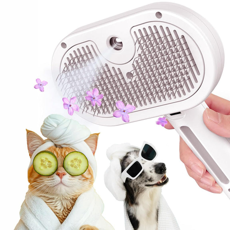 Cat Steam Brush 2024 NEW- Steamy Cat Dog Brush with Release Button and Cool Mist, 3 In 1 Water Brush for Indoor Cat and Dog, Steam Pet Brush for Shedding, Pet Hair Removal Comb with Water Tank (White) White - BeesActive Australia