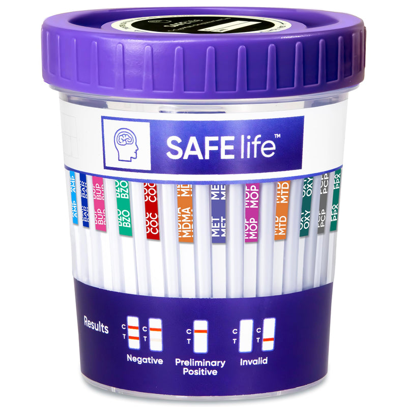 SAFE LIFE [5 Pack] -13 Panel Urine Cup (AMP500, BAR, BUP, BZO, COC150, MDMA, MET500, MOP 300, MTD, OXY, PCP, TCA) Include with 3 Adulterations (CR,SG,PH)