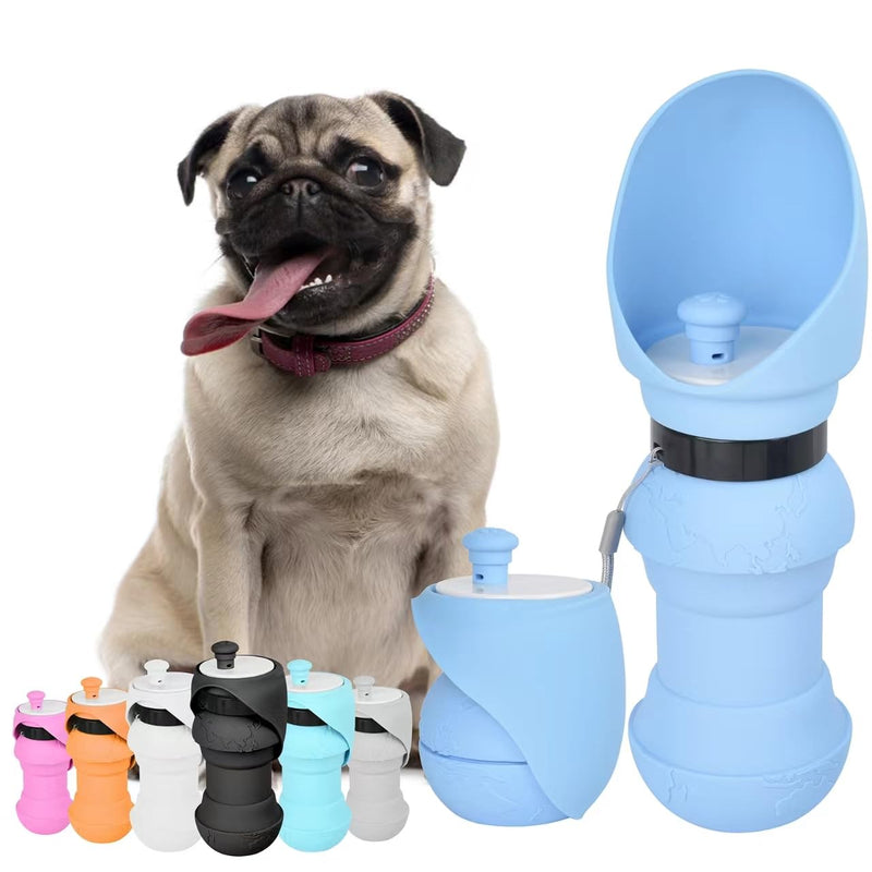 Foldable Dog Round Water Bottle for Walk, Travel, Food Grade Silicone Spherical Water Bottle for Dogs, Portable Dog Spherical Water Bottle, Travel Essentials for Dogs on The Go Blue 18Ounces - BeesActive Australia