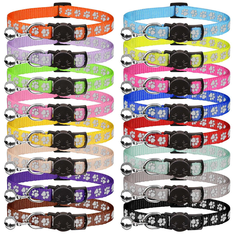 16 PCS Breakaway Cat Collars with Bells Reflective Cat Collar Safety Nylon Kitten Collars Cat Collars for Girl Boy Cats(7.5"-12.6") Standard(7.5" - 12.6") - BeesActive Australia