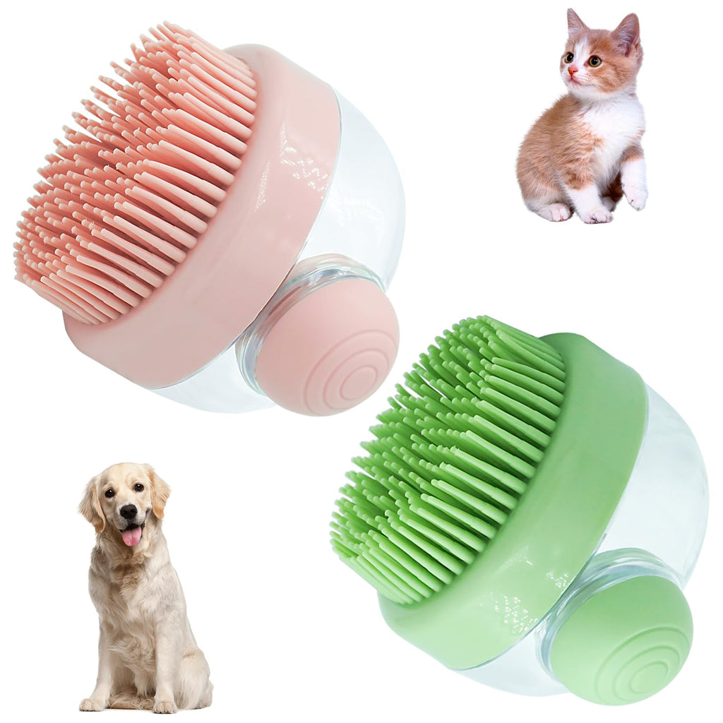 2 PCS Dog Bath Brush, Soft Silicone Dog Brush, Shampoo Bath Brush, Shampoo Dispensing Scrubber, Bathing and Massaging Brush for Short Long Haired Dogs Cats Shower(Pink&Green) Pink Green-2pcs