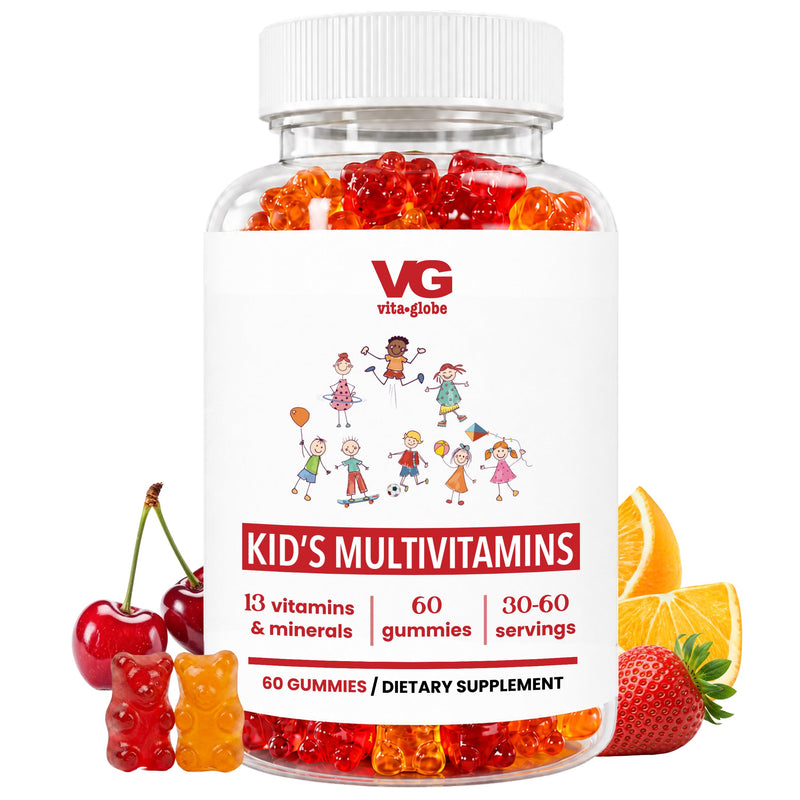 VITA GLOBE Kids Multivitamin Gummies with Vitamins A C D E B6 B12 | Kids Chewable Vitamins, Non-GMO, Vegan, Immune & Growth Support, 60 Gummies 60 Count (Pack of 1)