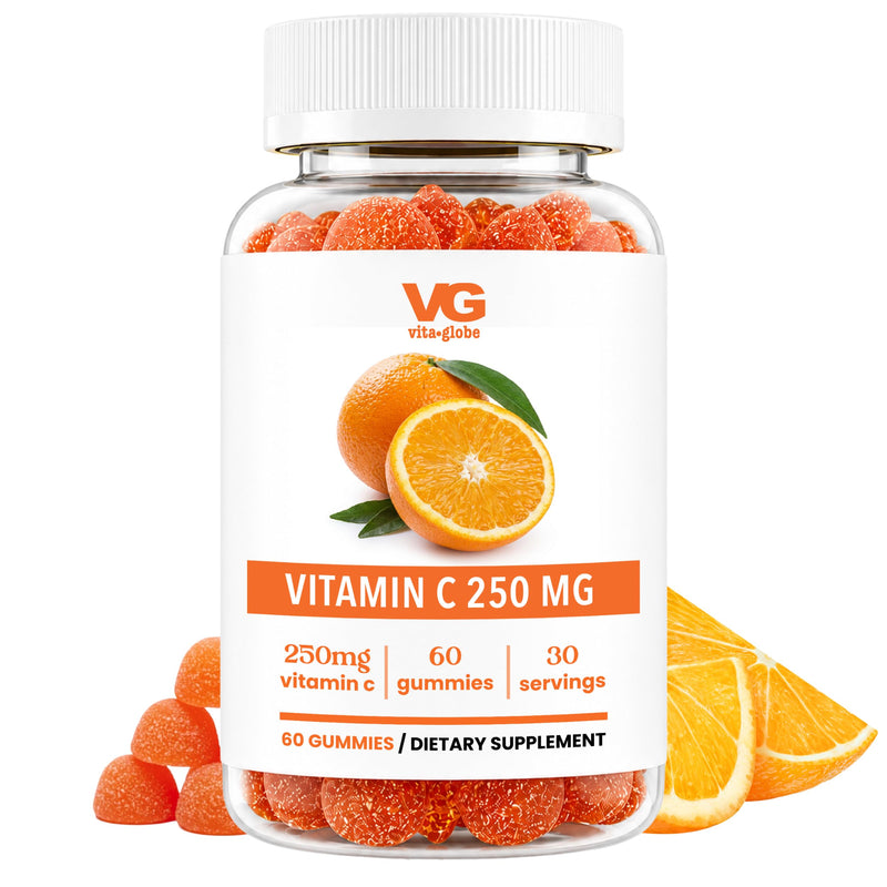 Vita Globe Vitamin C 250mg Gummies with Collagen, Immune Support, Non-GMO | Chewable Vitamin C Supplement for Adults, Vegan Daily Immune Booster, 60 Gummies 60 Count (Pack of 1)
