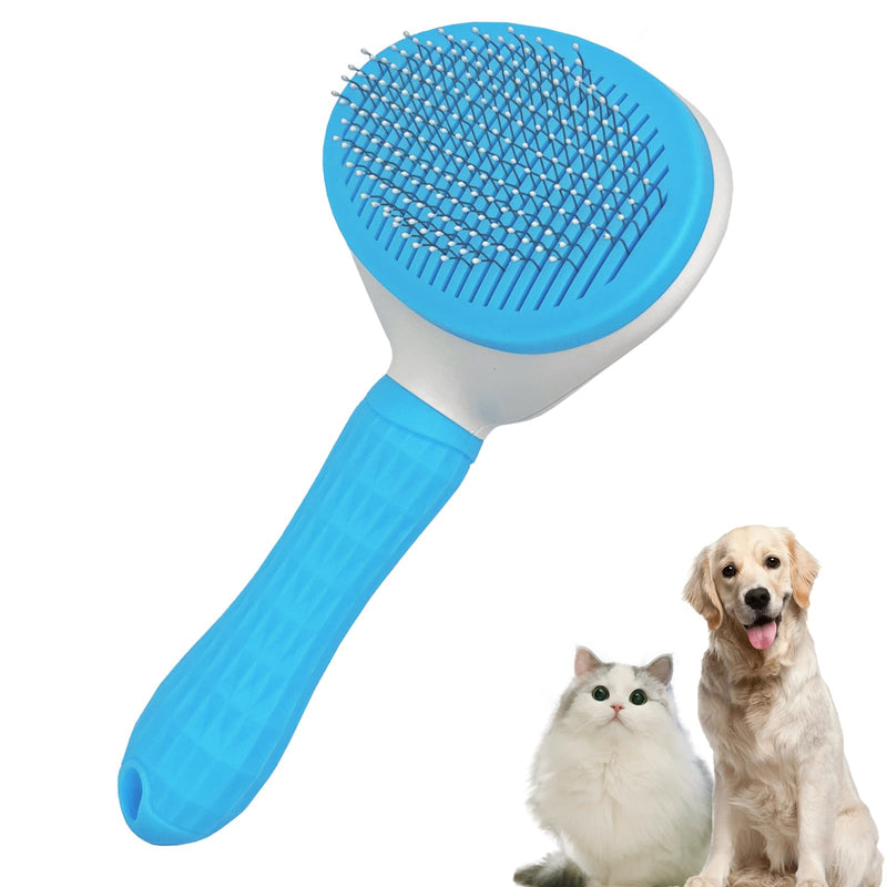 Dog Brush Cat Brush, Dog Grooming Brush for Shredding with Cleaning Button, Pet Self Cleaning Slicker Brush for Removing Loose Fur, Undercoat, Mats Tangled Hair, Massage Tools for Dog, Blue - BeesActive Australia
