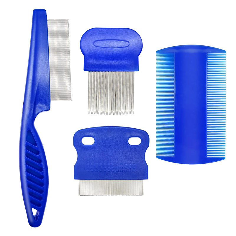 4 Different Kinds of Flea Combs, Stainless Steel Round Teeth Dog Cat Lice Combs, Durable Fine Tooth Pet Tear Stain Remover Tool (Blue) - BeesActive Australia