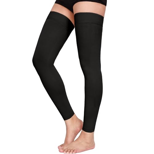 Athbavib 15-20 mmHg Thigh High Compression Socks for Women & Men C-Black(Footless) Medium
