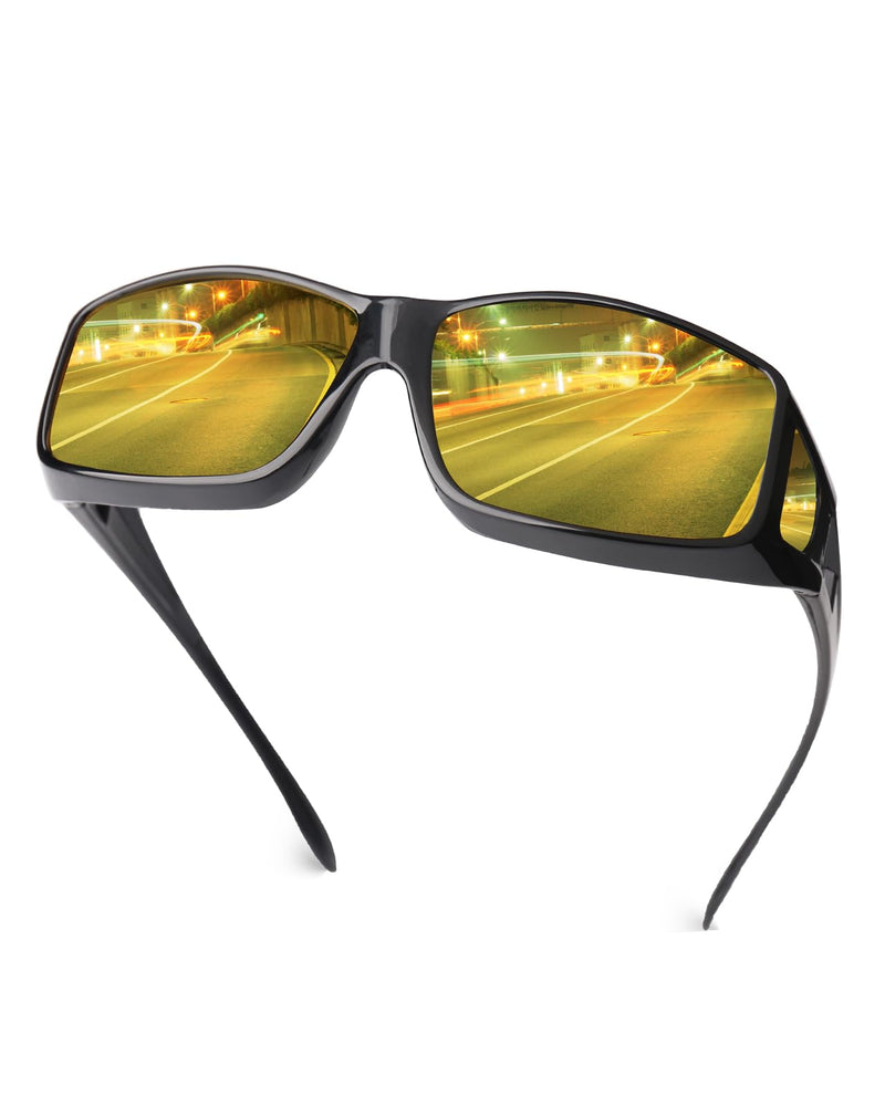 Night Driving Glasses for Men Women Fit Over Sunglasses Anti Glare Polarized HD Night Vision Glasses A02 Glossy Black Frame/ Yellow Night Vision Lens - BeesActive Australia