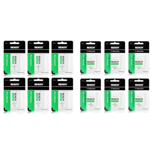 Reach Waxed Dental Floss Bundle with Mint Flavored 200 YD, 6pk and 55 YD, 6pk