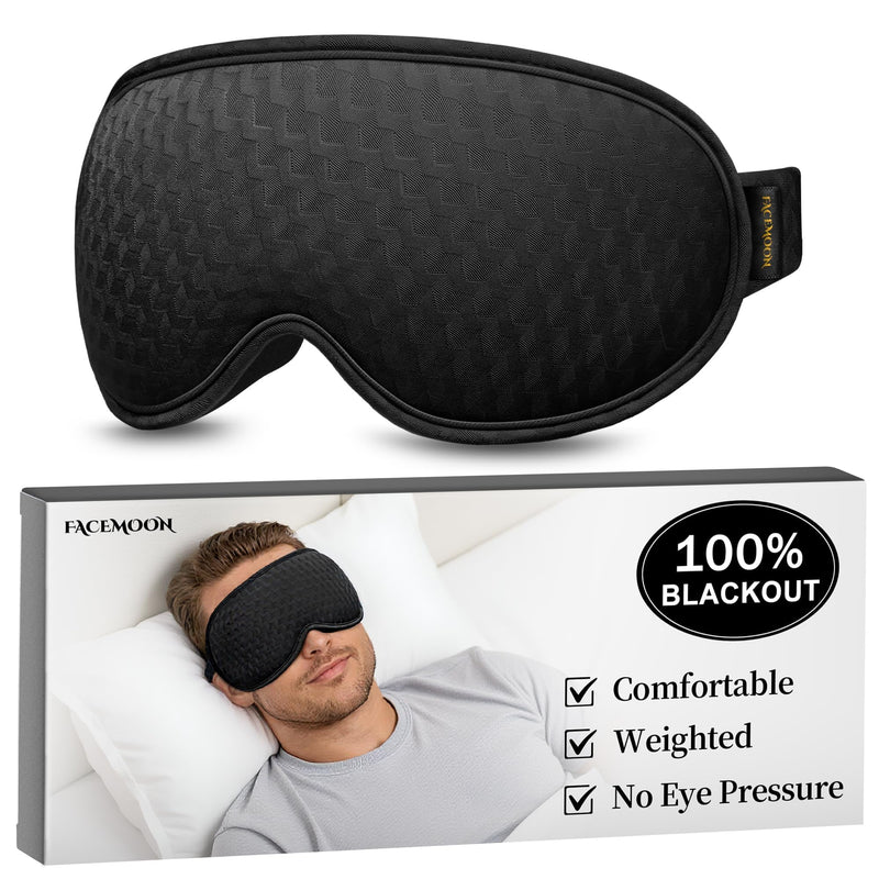 Blackout Sleep Mask: Weighted Eye Mask for Men Women - 3D Contoured Zero Pressure and Eyelash Free - Airplane Travel Nap Night Sleeping Blindfold - Adjustable Ear-Friendly Breathable Comfortable Black - BeesActive Australia
