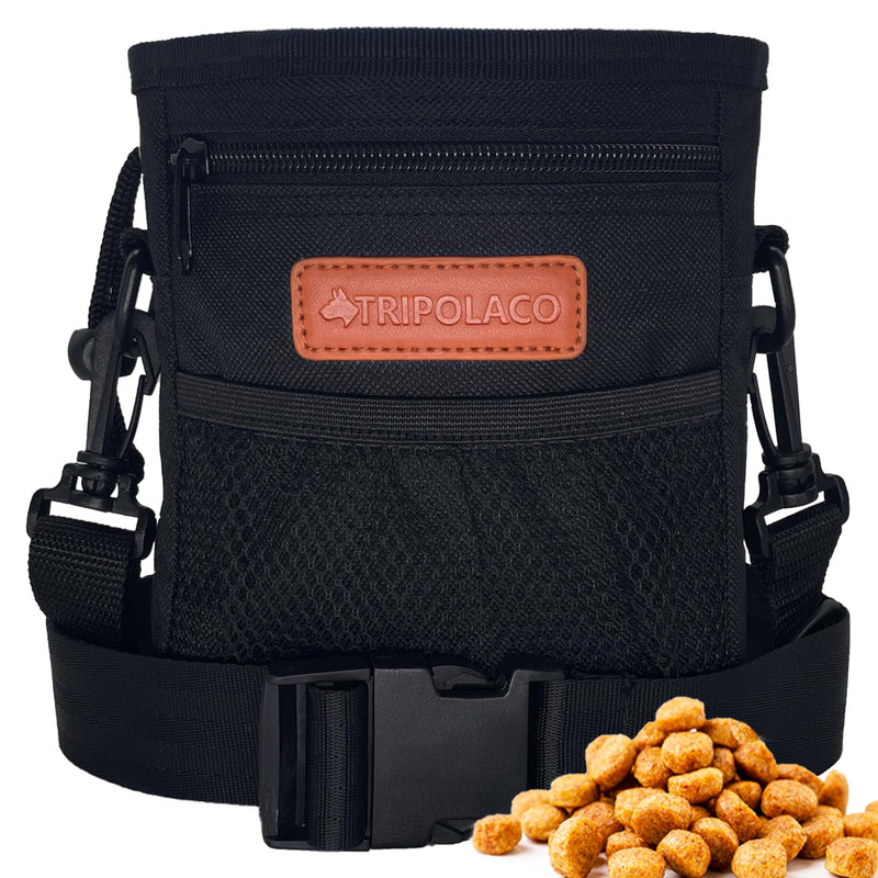 Dog Treat Pouch, Spacious Treat Pouches for Pet Training with Metal Clip, Waist Belt, Shoulder Strap& Poop Bag Dispenser, Durable Dog Treat Bag for Walking and Dog Training, Black - BeesActive Australia