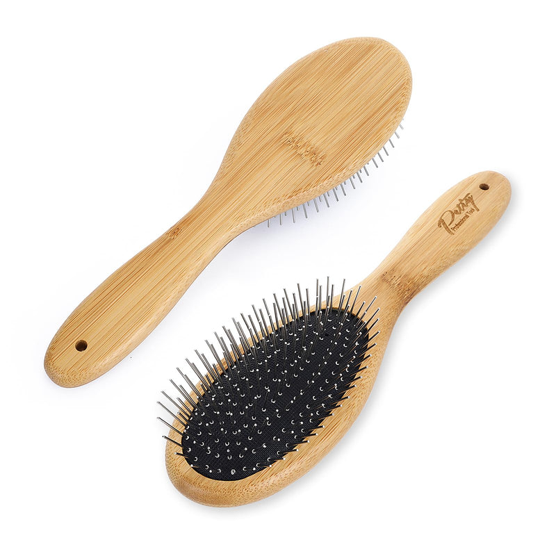 Dog Pin Brush, Airbag Grooming Wooden Comb Pet 20mm Stainless Steel Round Pin Slicker Brush with Bamboo Handle for Removing Shedding Tangles Dead Undercoat - BeesActive Australia