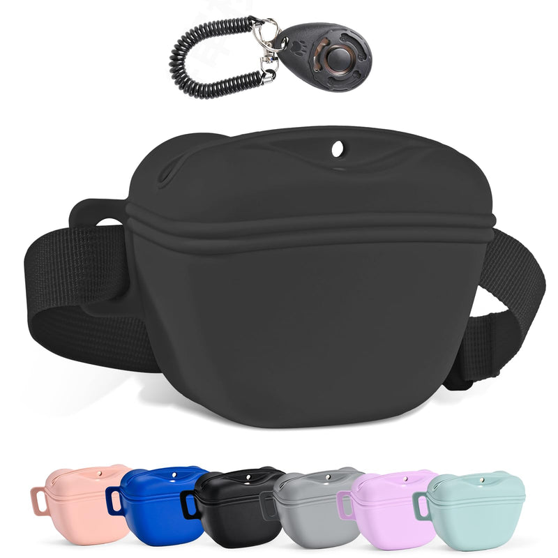 Dog Treat Pouch for Pet Training, 1.67 Cup Magnetic Closure Silicone Dog Treat Bag, Fanny Bag Treat Holder with Waist Belt for Dog Training (Black) Black - BeesActive Australia
