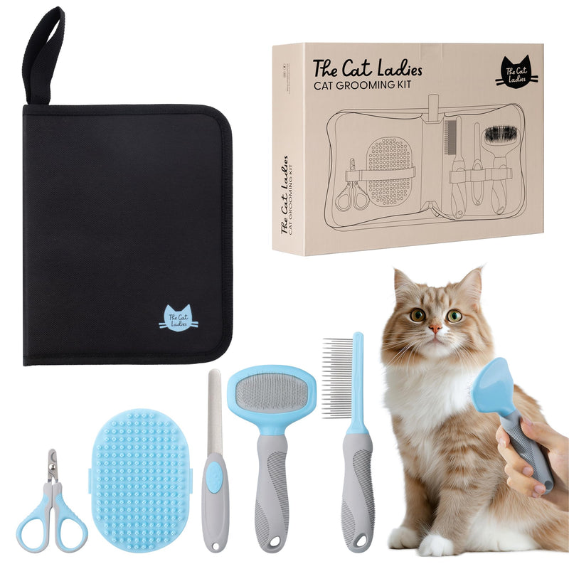 The Cat Ladies Cat Grooming Kit - 5 Piece Brushes Kit - With Comb and Matted Fur Undercoat Deshedding Cat Hair Brush for Long Haired Cats or Short Haired Kittens or Bunny Rabbits - BeesActive Australia