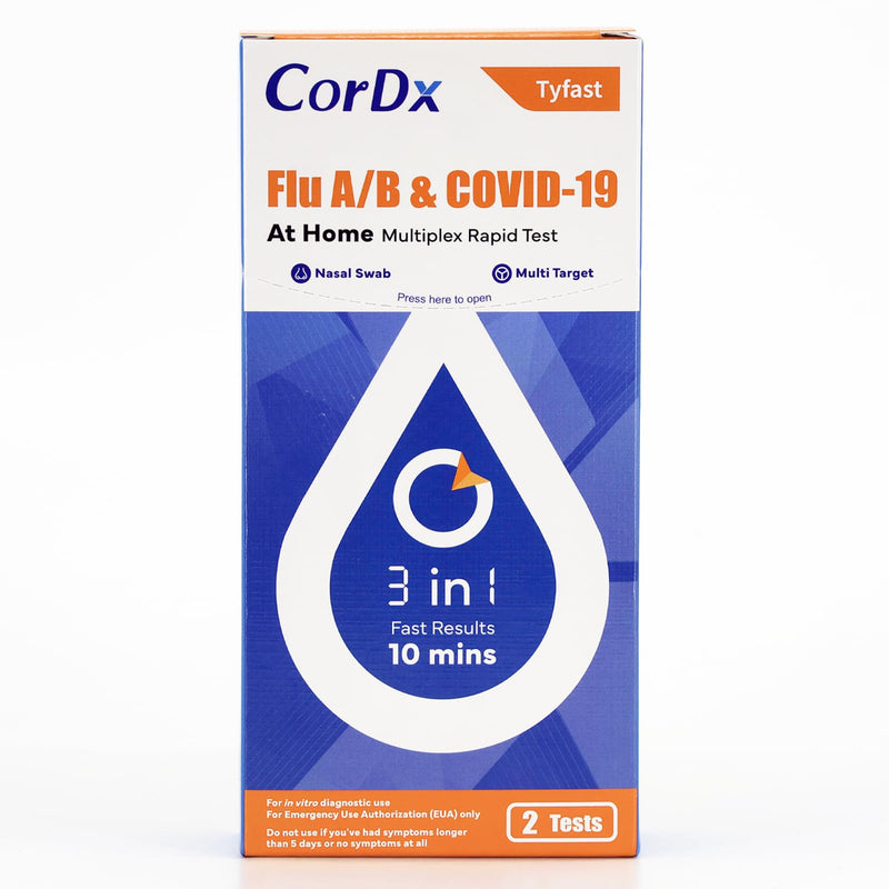 CorDx TyFast at Home Flu A/B & COVID-19 Multiplex Rapid Test Kit, Easy, Accurate, Fast Results in 10 Minutes, 3 in 1 Combo Kit, 2 Tests - BeesActive Australia