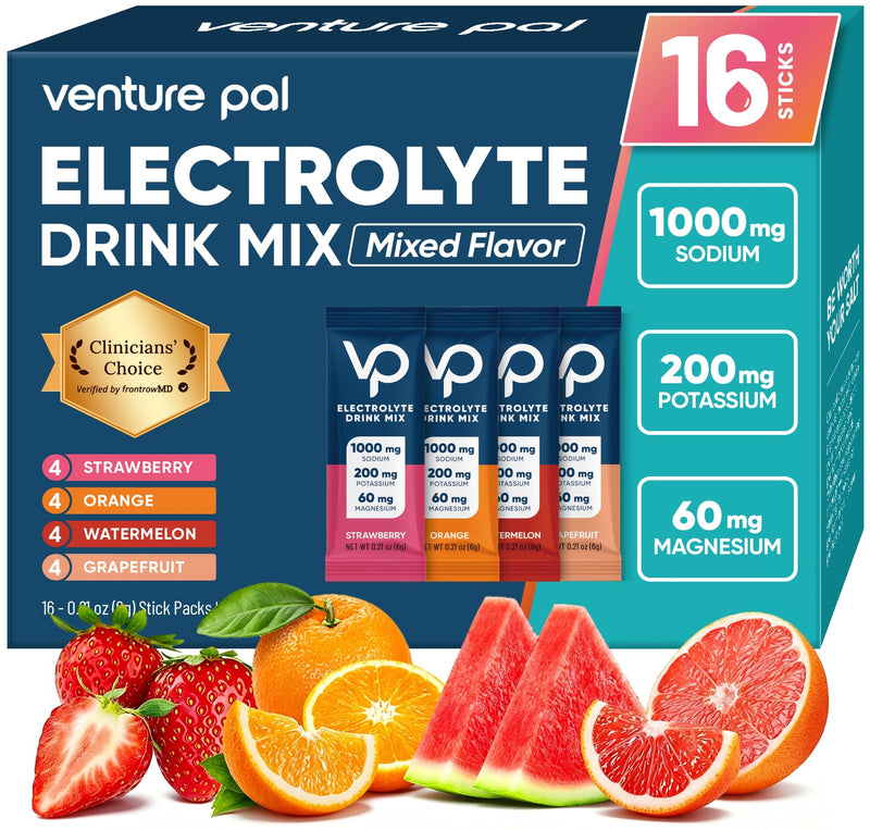 Venture Pal High Sodium Sugar Free Electrolytes Powder Packet, 16 Sticks | Hydration Packets with Vitamin, Sodium & Potassium, Zero Calories, Vegan, Keto & Paleo Friendly Electrolyte Drink Mix 0.21 Ounce (Pack of 16) V1-Variety Salt