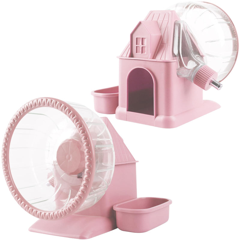 4 in 1 Silent Large Hamster Wheel Multifunctional Hamster Running Wheel Quite Running Spinner Wheel Accessories with Food Bowl Water Bottle for Hamsters Dwarf Gerbil (Pink) Pink - BeesActive Australia