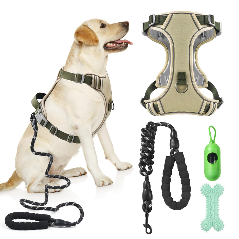 Dog Harness Adjustable Reflective Easy Control for Medium/Large Dog Harness with A Free Heavy Duty 5ft Dog Leash (XL (Neck: 23.6"-31", Chest: 26.7"-36.6")(khaki, extra large) khaki - BeesActive Australia