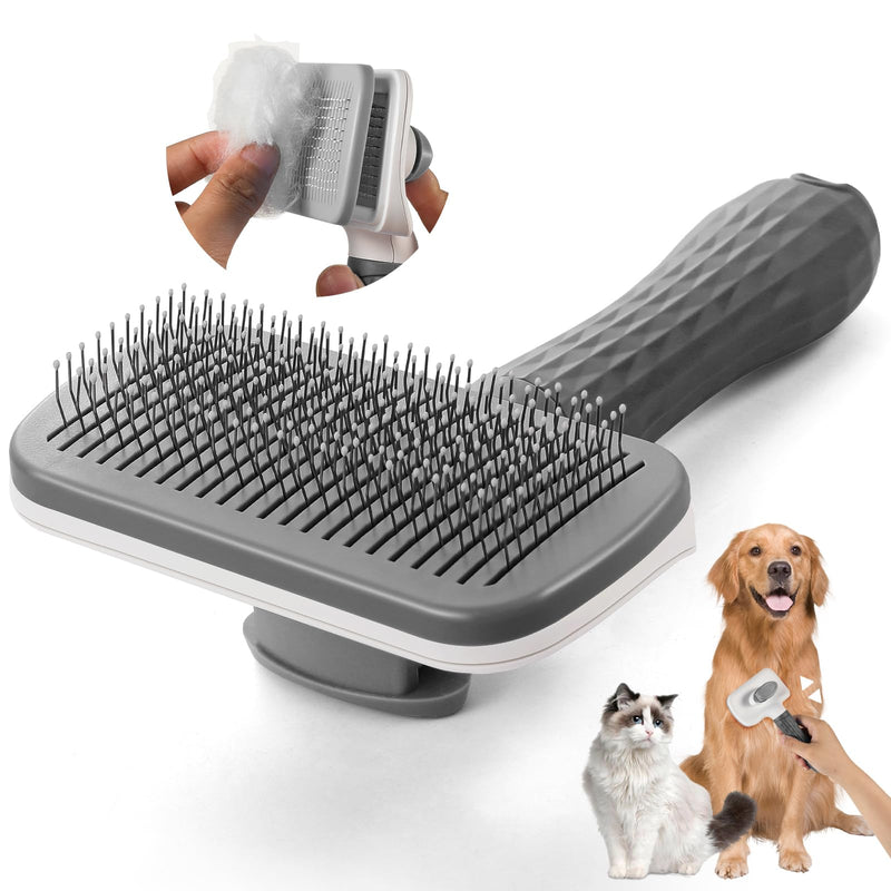 Pet brush，cat brush with release button，dog brush， for grooming Remove loose hair and prevent tangling,fine needle（Grey） - BeesActive Australia