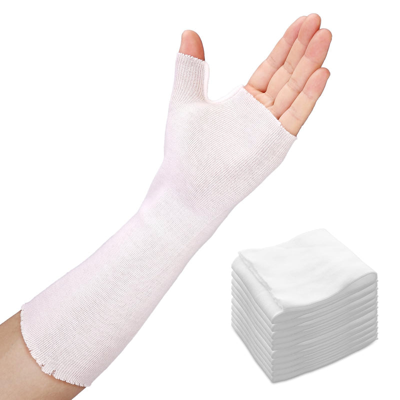 Hand Socks for Splint (Pack of 10), Stockinette Tubing, Thin Breathable Surgical Sleeves for Arm, Wrist and Thumb Sleeve Under Brace, Cast Wrap Liner for Men & Women, Fit Left & Right Hands (White, L) Large White