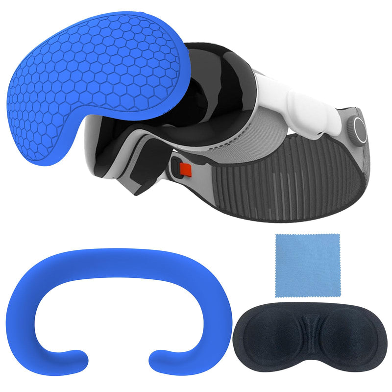 MLemonVR Full Protection Silicone Case for Apple Vision Pro - Soft and Durable Silicone Cover set for Vision Pro Accessories - Face Cover, Shell Cover, Lens Cover and Glasses Cloth Included (Blue) Blue - BeesActive Australia