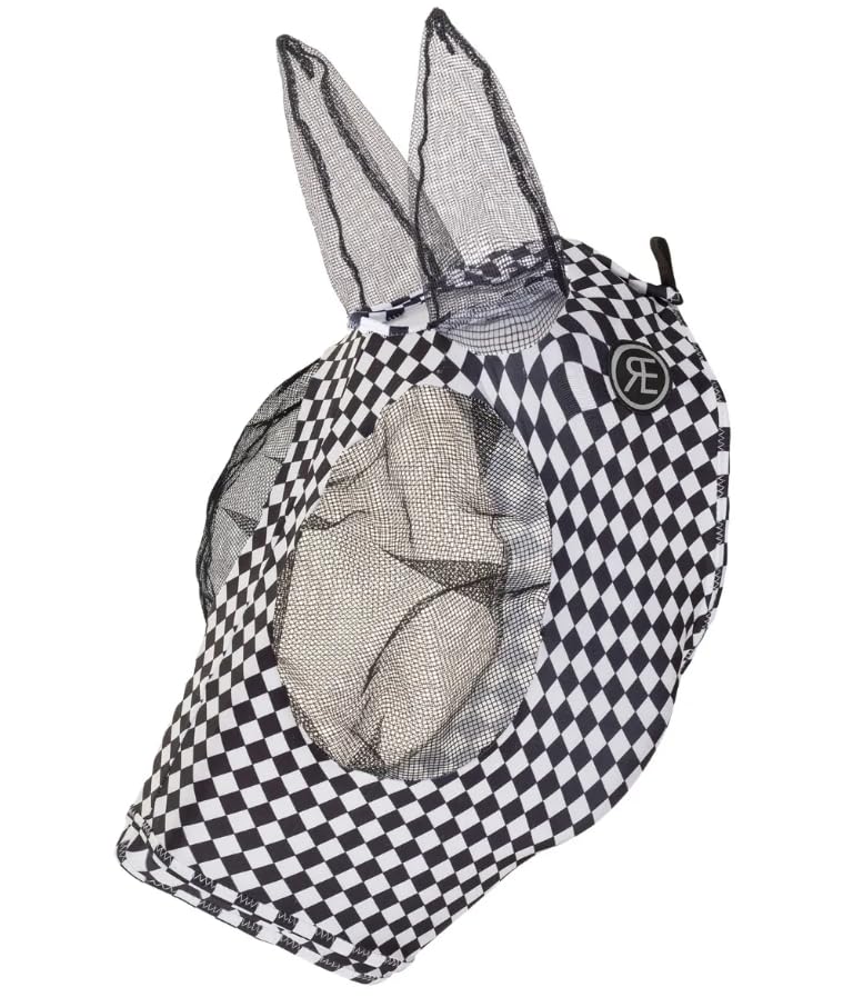 Circle Y Printed Reinsman Lycra Fly Mask with Ears, Fly Mask, Lycra Fly Mask, Fly Mask for Horses, Lycra Fly Mask for Horse (Checkered, Large) Checkered - BeesActive Australia