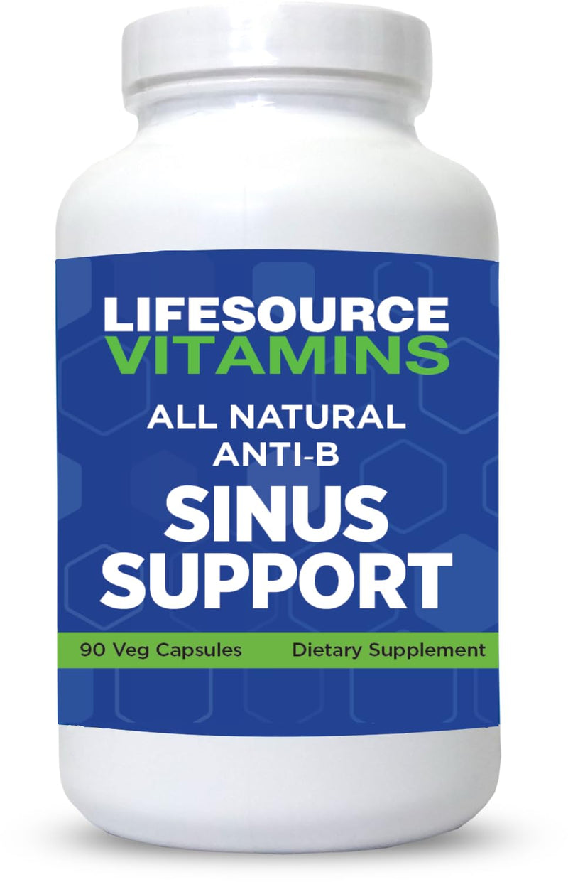 LifeSource Vitamins All Natural Anti-B Sinus Support – 14 All Natural Ingredients - 90 Capsules - Proprietary Formula | 14 All Natural Ingedients • Echinacea • Goldenseal • Caprylic Acid