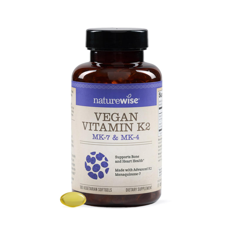 NatureWise Vitamin K2 600mcg Supplement with MK-7 100mcg & MK-4 500mcg - Enhanced Bioavailable Formula - K Complex for Bone and Heart Health - Vegan, Gluten Free, Non-GMO -180 Softgels[6-Month Supply] 180 Count (Pack of 1)