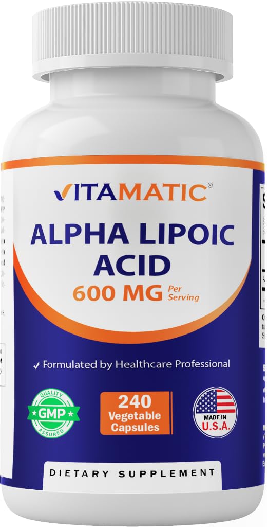 Vitamatic Alpha Lipoic Acid (ALA) 600mg Per Serving - 240 Vegetable Capsules - 120 Servings - Non-GMO & Gluten Free 240 Count (Pack of 1) - BeesActive Australia