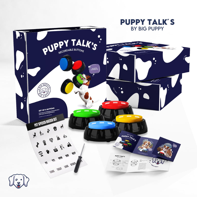 Puppy´s Talk Recordable Dog Buttons - Talking Buttons for Pet Communication - Speaking Button for Dog Training - Teach Your Dog How to Communicate Through Words - Set of 4 - Easy to Use - BeesActive Australia