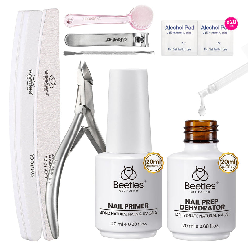 Beetles Nail Prep Kit Nail Dehydrator and Primer Nail Care Tool Kit 20ml Large Capacity Acid-Free & Hema-Free Dehydrate Bond Primer with Manicure Tools for Acrylic Nail Gifts for Women 0-1-Primer Nail Care Tool Kit - BeesActive Australia