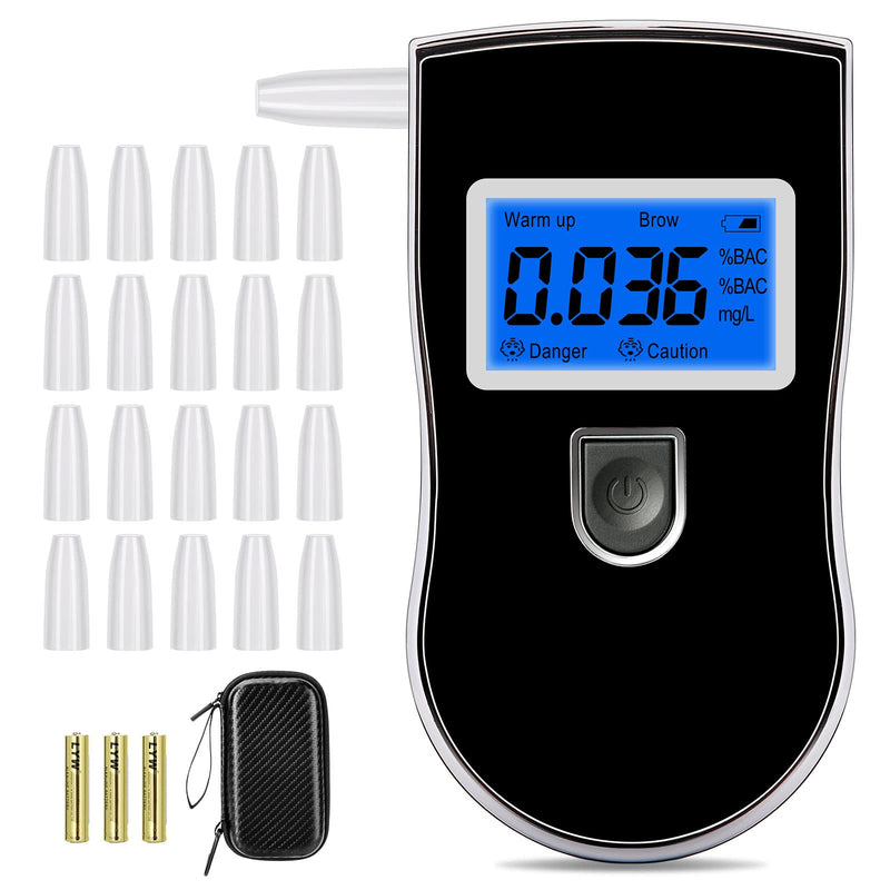 Alcohol Breathalyzer, Professional Grade Accuracy Alcohol Breath Tester for BAC Testing, Portable Blood Alcohol Tester with 20 Mouthpieces & Digital Blue LCD Display for Personal Home Use Black - BeesActive Australia