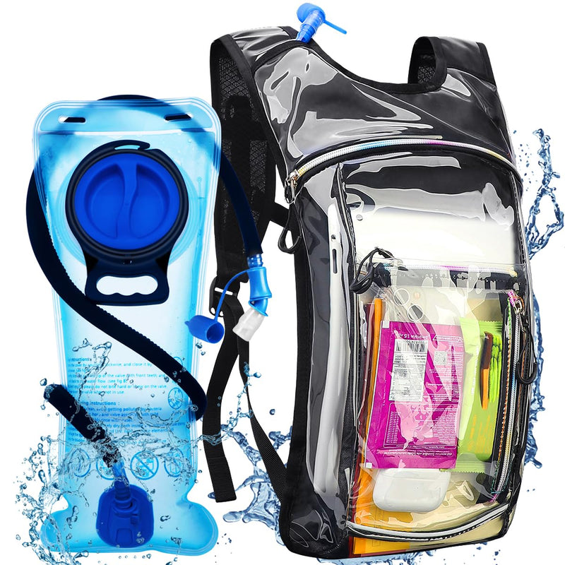 Hydration Backpack with 2L Water Bladder, Raves Water Backpack, Lightweight Insulation Hydration Pack for Men and Women, Suitable for Music Festivals, Raves, Hiking, Activities Transparent Clear