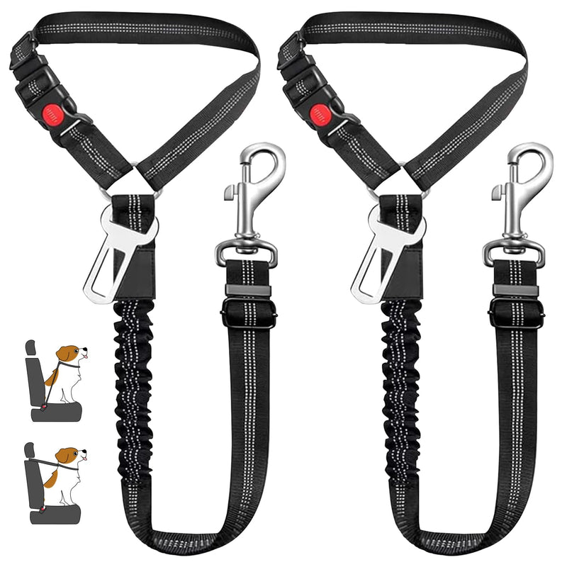 Vehicle Harnesses, 2 in1 Dog Belts for Cars, 2 Pack Pet Harnesses Headrest Restraint Clip Adjustable Dog Car Harness Belt with Anti-Shock Elastic Bungee Buffer for All Vehicles (Black) Black - BeesActive Australia