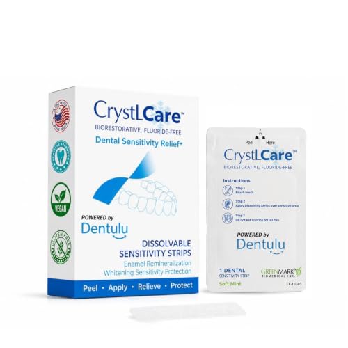 CrystLCare Biorestorative Fluoride-Free Dental Strips for Sensitive Teeth, Enamel Support, Remineralization Care, Dissolvable Tooth Strips, Long-Lasting Sensitivity Relief (14 Count)