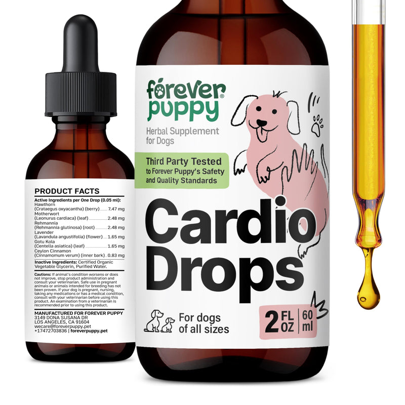Forever Puppy Cardio Drops for Dogs - Hawthorn Berry & Motherwort Herb - Liquid Antioxidant Supplement with Gotu Kola Leaves & Lavender Extract - 2 fl oz